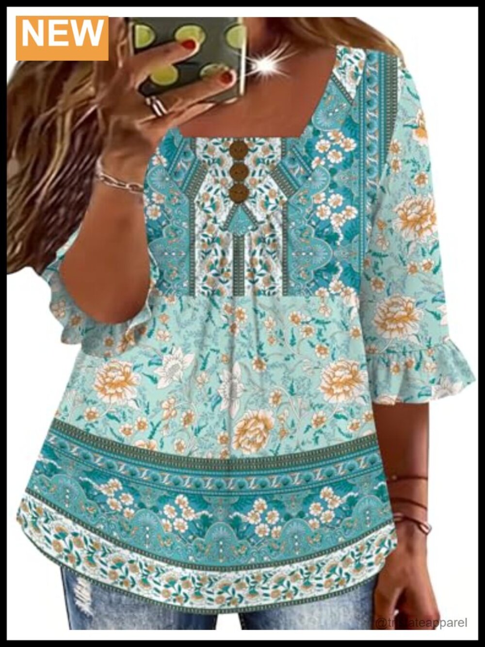 Plus Size Ruffle Sleeve Tunic Top VNeck Pleated Blouse
